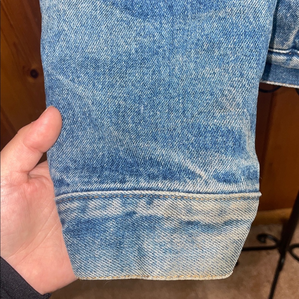 80s Gap Mens Large Sherpa Collar Lined Faded Denim Jean Jacket vintage coat - Picture 5 of 13